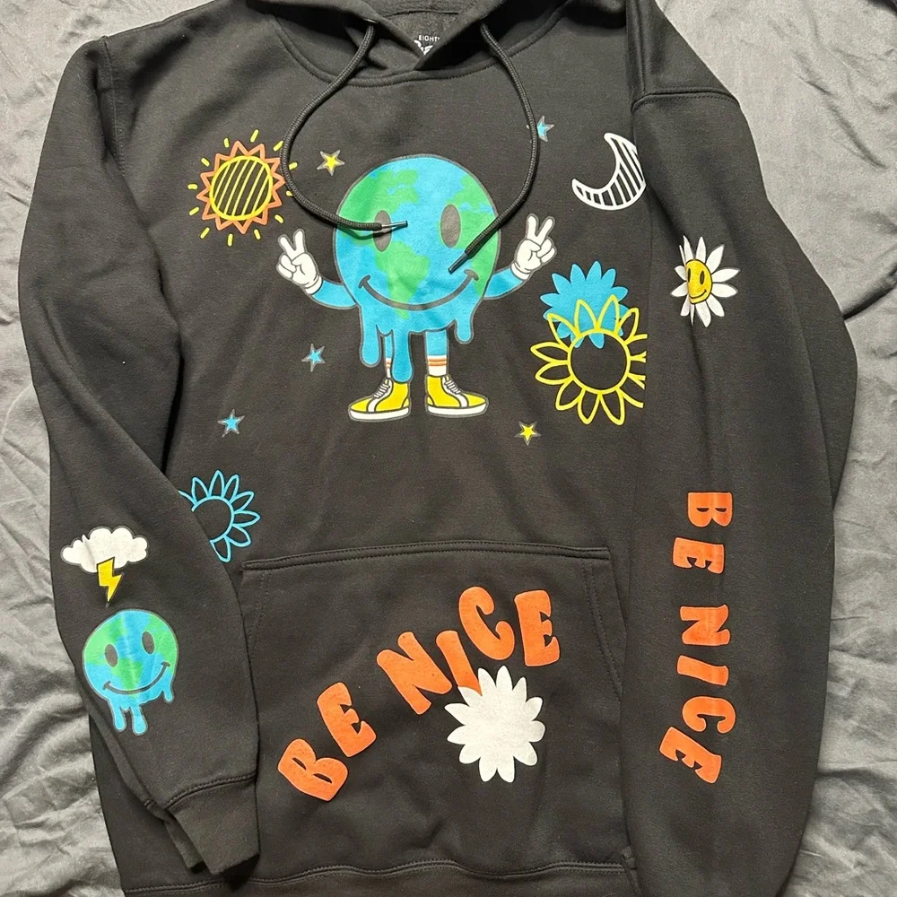 Eighty Eight Black Hoodie with Earth and Floral Design - Picture 1 of 3
